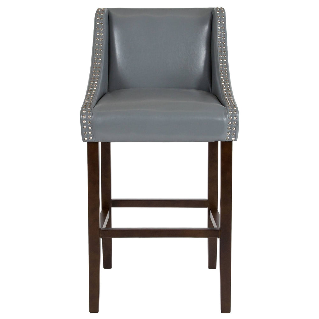 Gray and Brown Contemporary Bar Height Stool with Accent Nail Trim Y95194