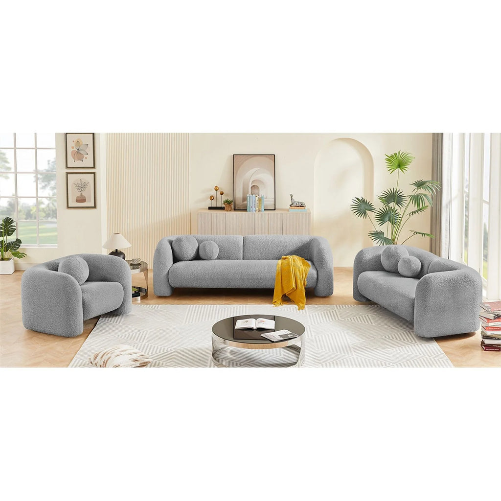 Grey Boucle Fabric Loveseat R54794