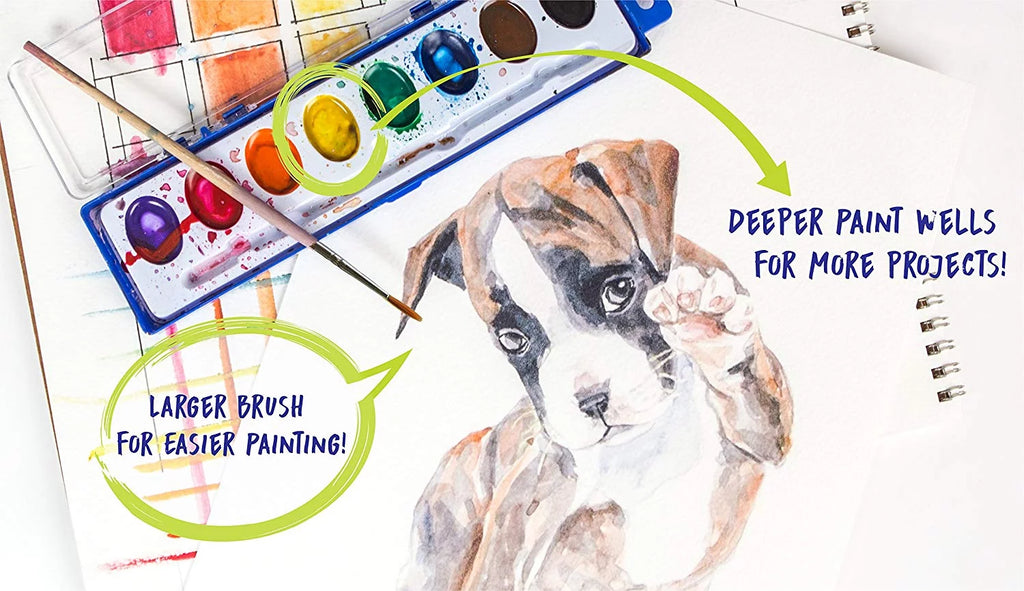 18 Packs Washable Watercolor Paint and Wood Brushes W58759