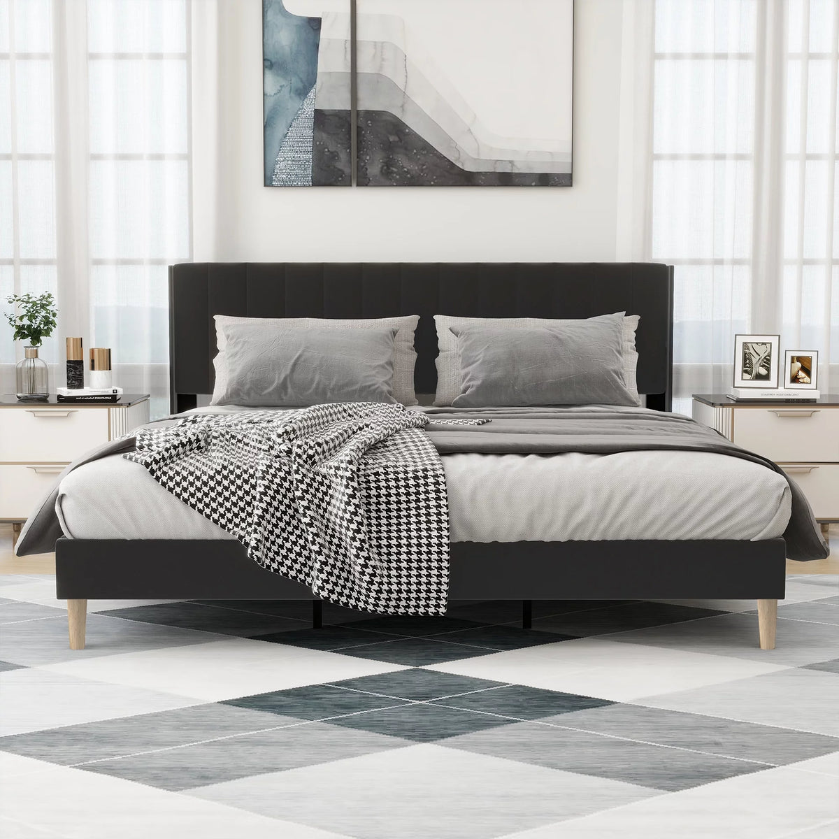 Twin Size Upholstered Platform Bed Frame Y319138