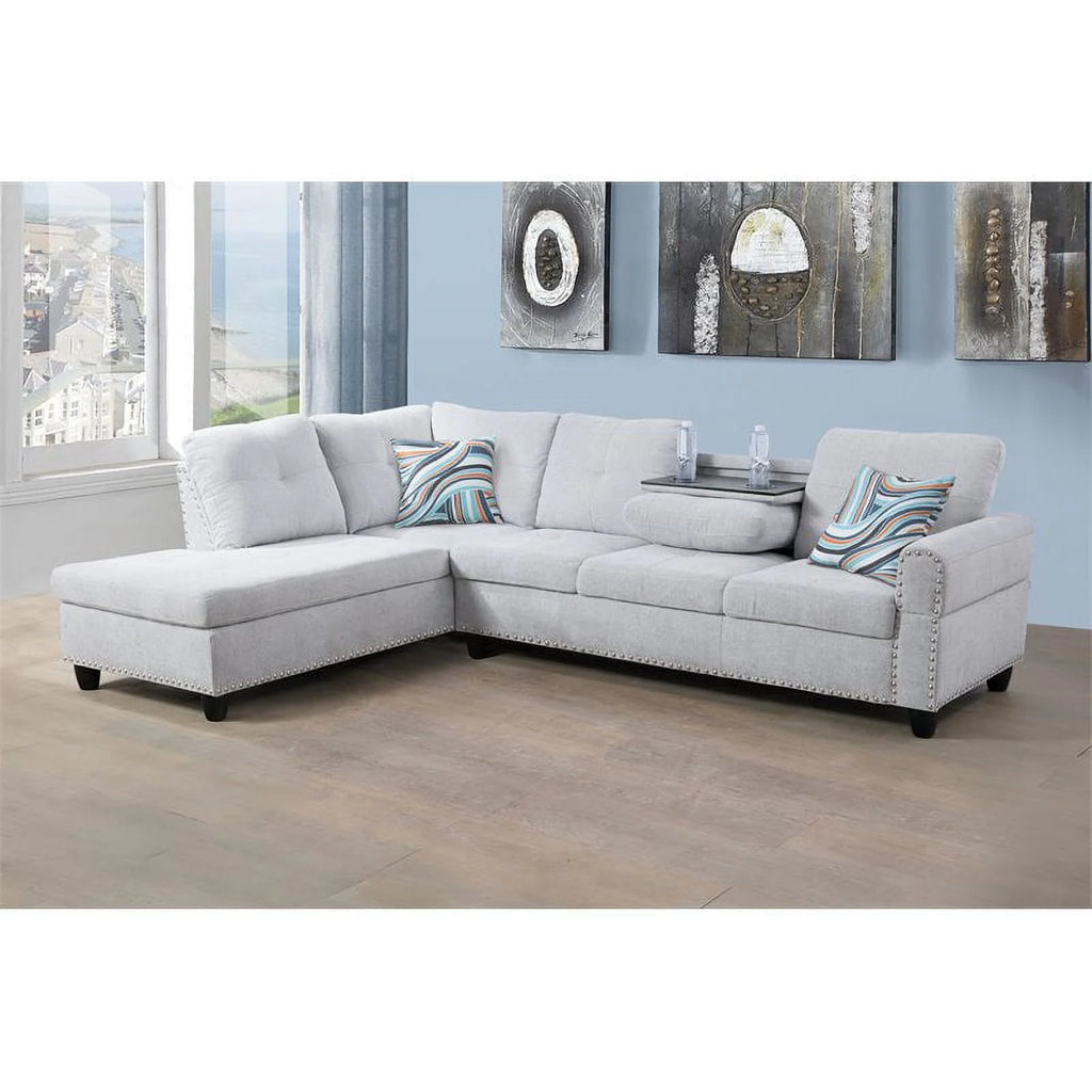 Linen Fabric Sectional Sofa in Gray White T46634