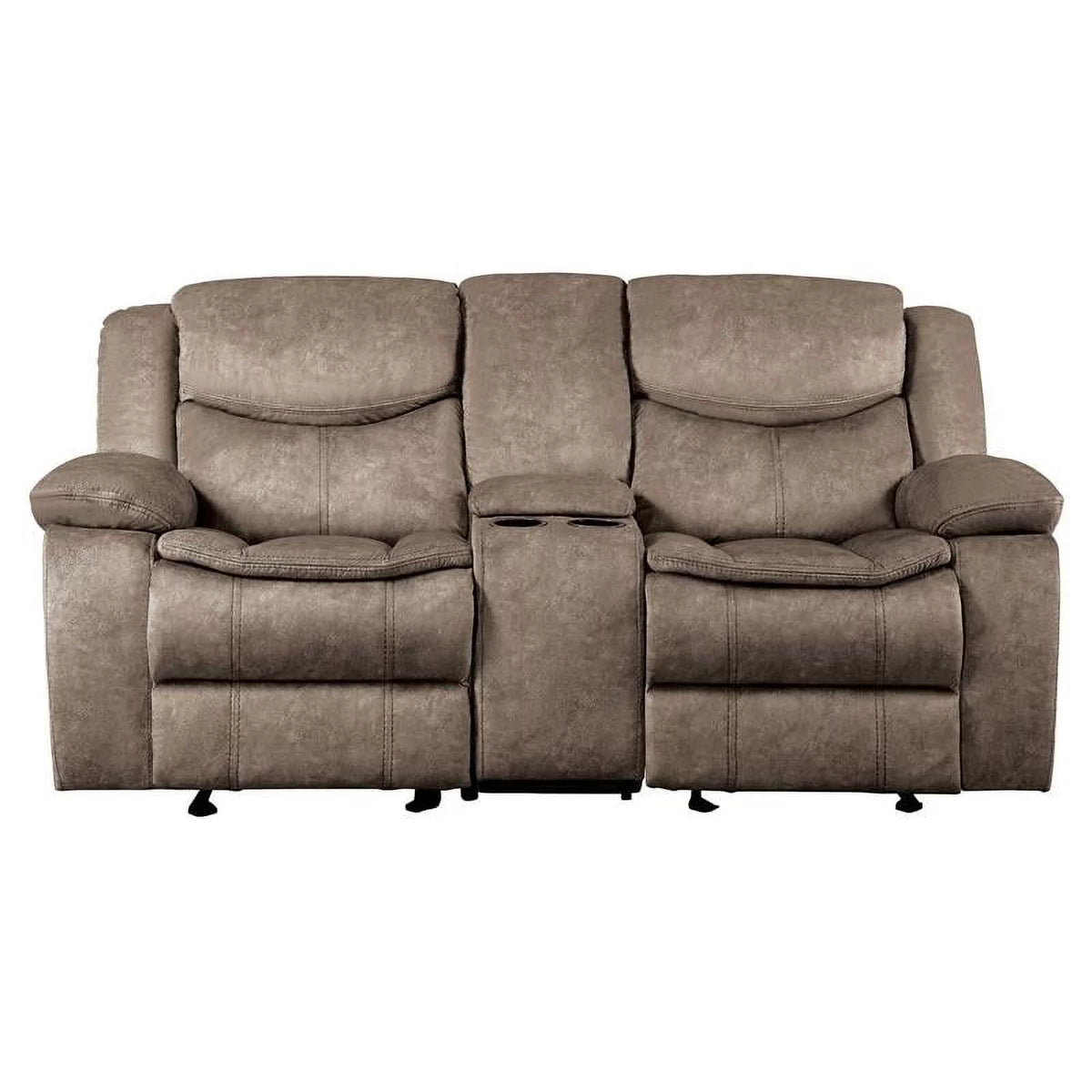 Brown Fabric Double Glider Reclining Loveseat with Console V393979