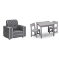 Kids Upholstered Chair with Cup Holder, Soft Grey & Kids Wood Table and Chair Set (2 Chairs Included) D109
