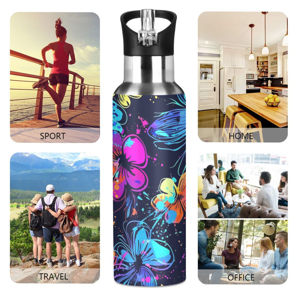 20 oz Insulated Stainless Steel Water Bottle with Straw Lid I722