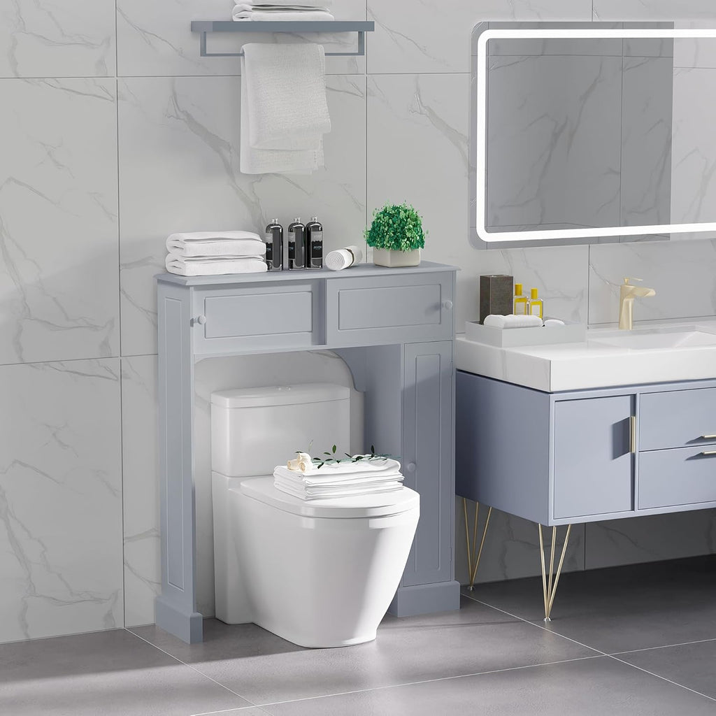 Gray Freestanding Over The Toilet Bathroom Cabinet with Adjustable Shelves L20555