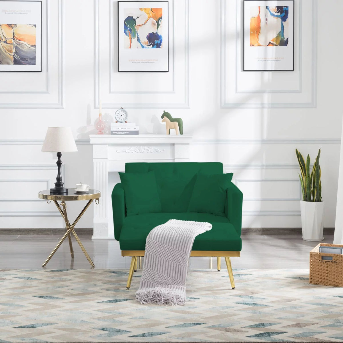 Green Convertible Chaise Lounge Sofa Bed U6506