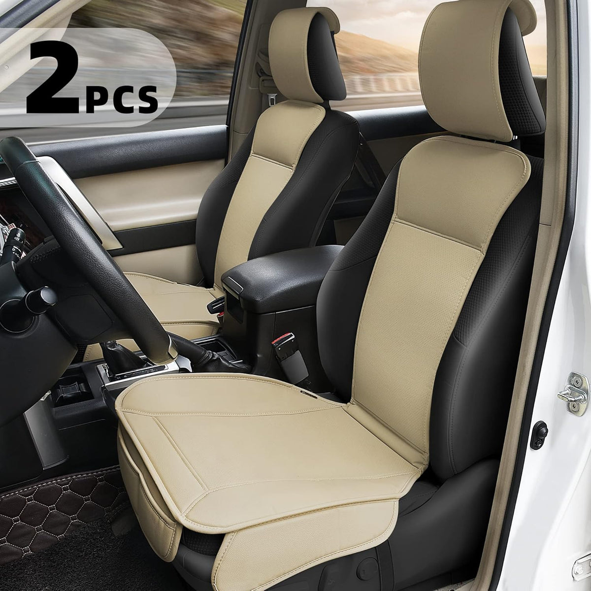 Beige Faux Leather Padded Car Seat Cover G881555