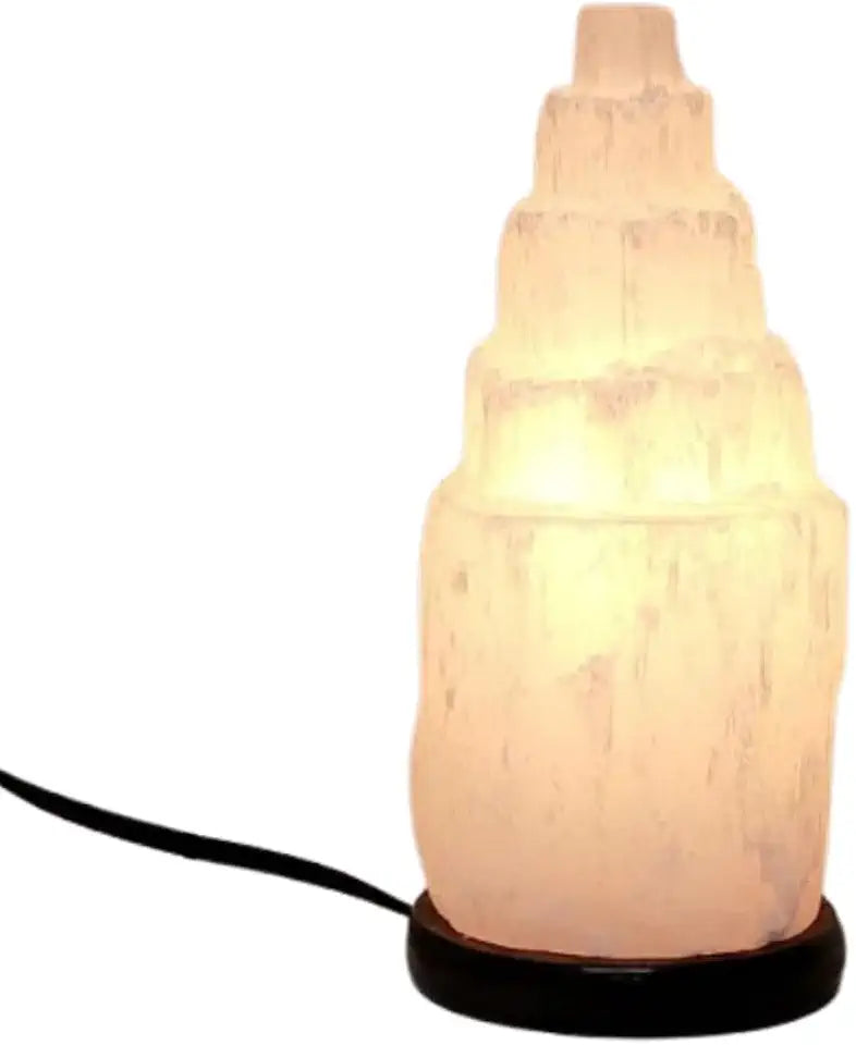 Selenite Step Tower Lamp with Power Cord and Fluorescent Bulb 16" X1095