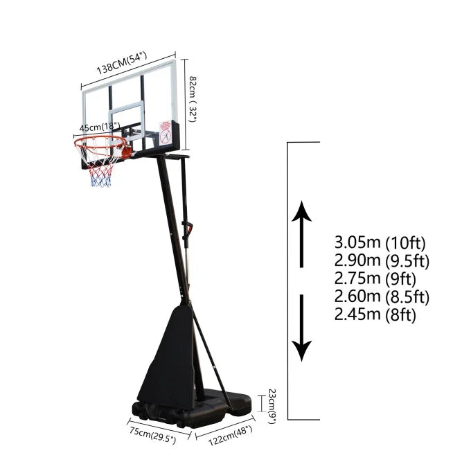 54 in. Portable Basketball Hoop System, 7.5 - 10 ft. Height Adjustable P8932