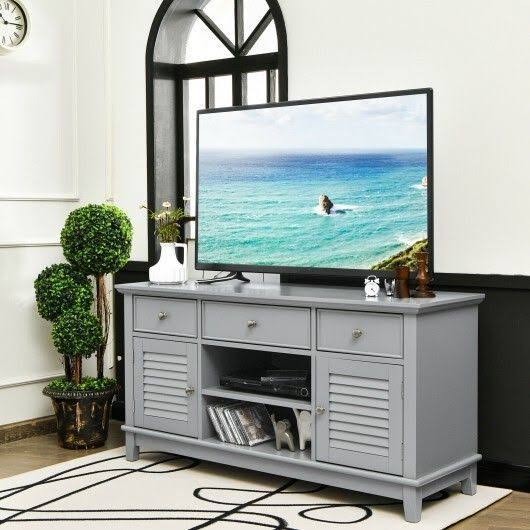 Gray TV Stand Media Console with Drawers Cabinets P3966