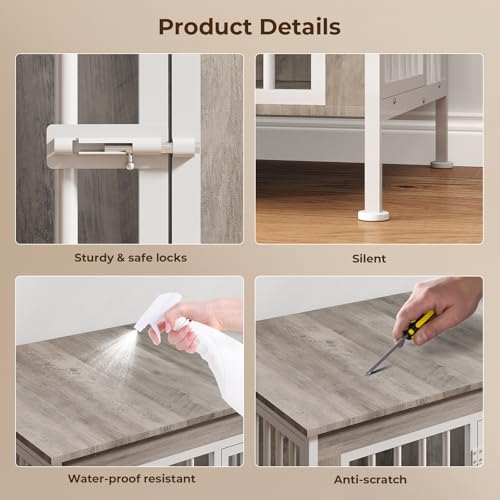 78 Inch Extra Large Double Dog Kennel Furniture with Removable Divider C352419