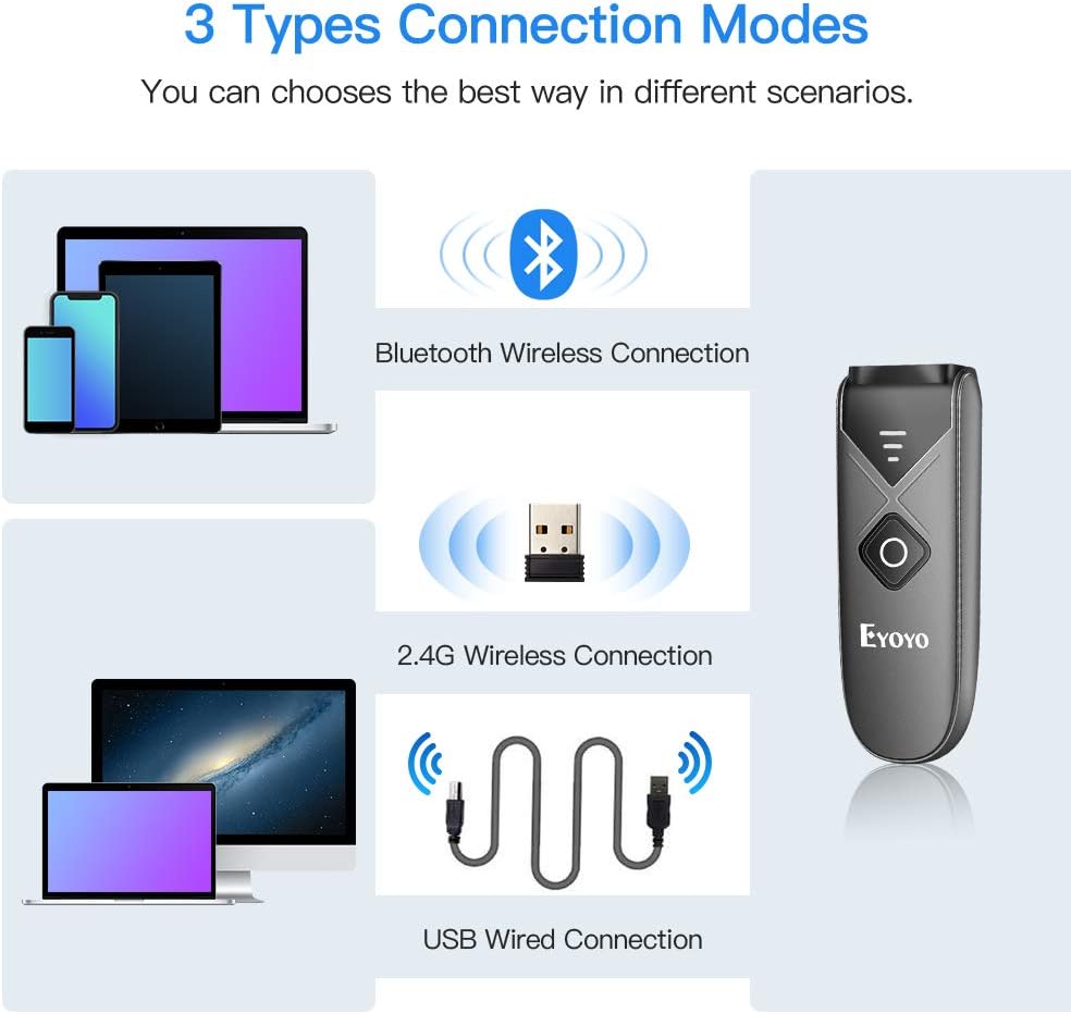 2.4G Wireless Bluetooth USB Barcode Scanner Pack of 2 T608