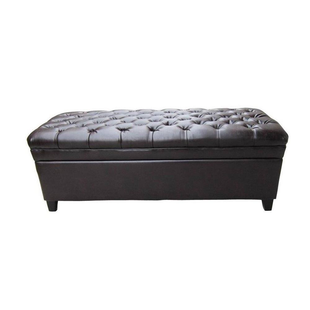 Tufted Brown PU Leather Storage Bench K66564