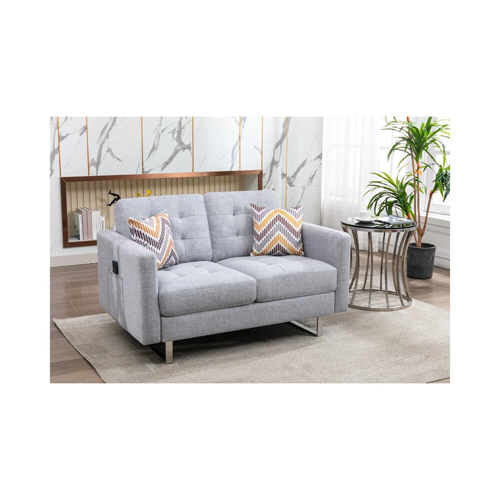 Linen Fabric Loveseat with Metal Legs and Pillows I3234