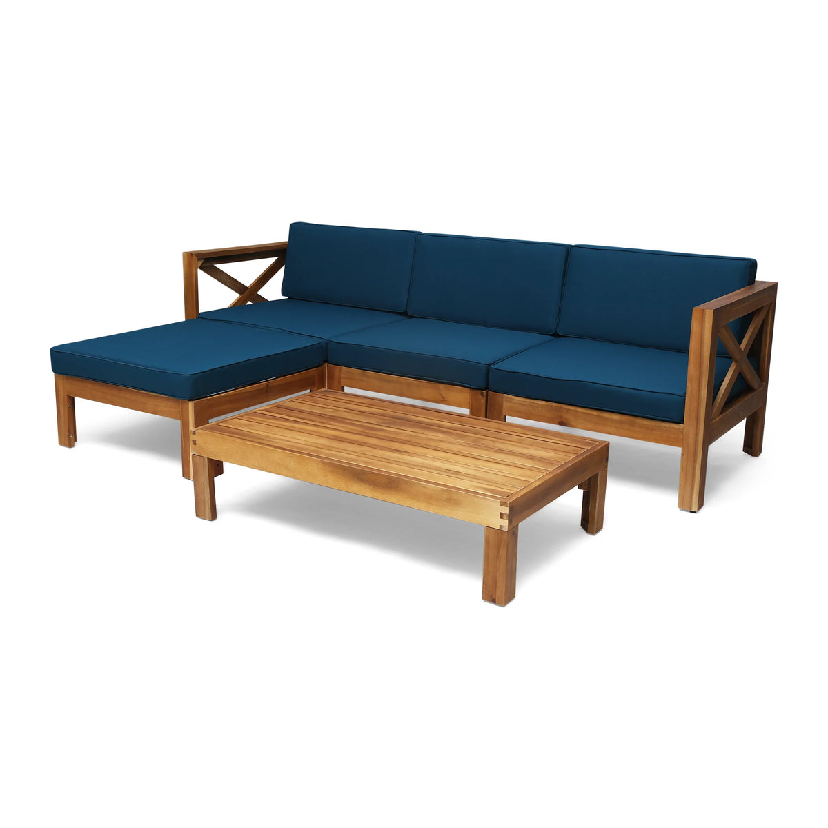 Acacia Wood 5 Piece 3-Seater Sectional Sofa Set E106