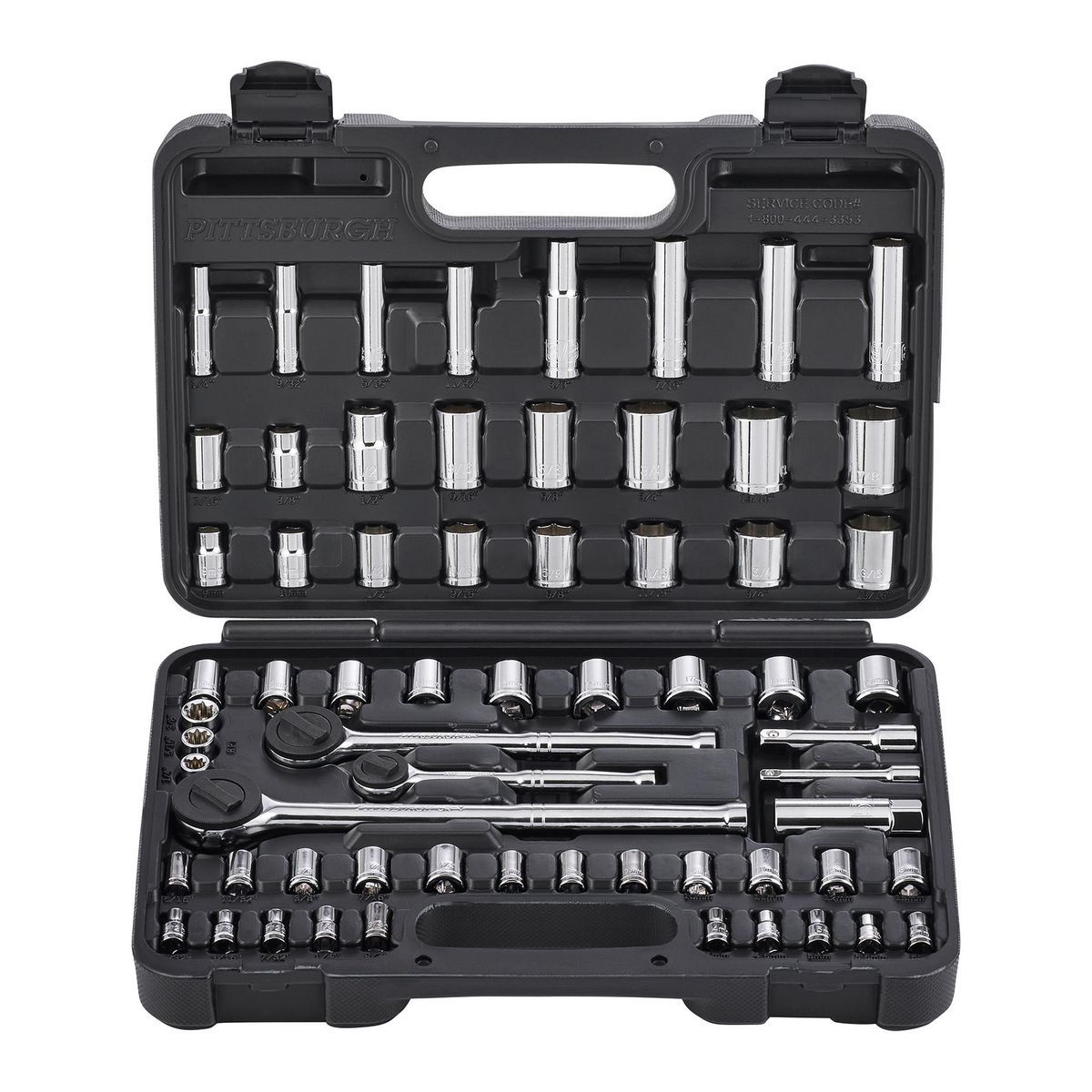 1/4 in., 3/8 in., and 1/2 in. Drive SAE and Metric Socket Set, 64-Piece C797
