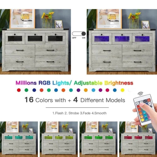 Wooden Storage Cabinet with LED Light and 7 Drawers X575626