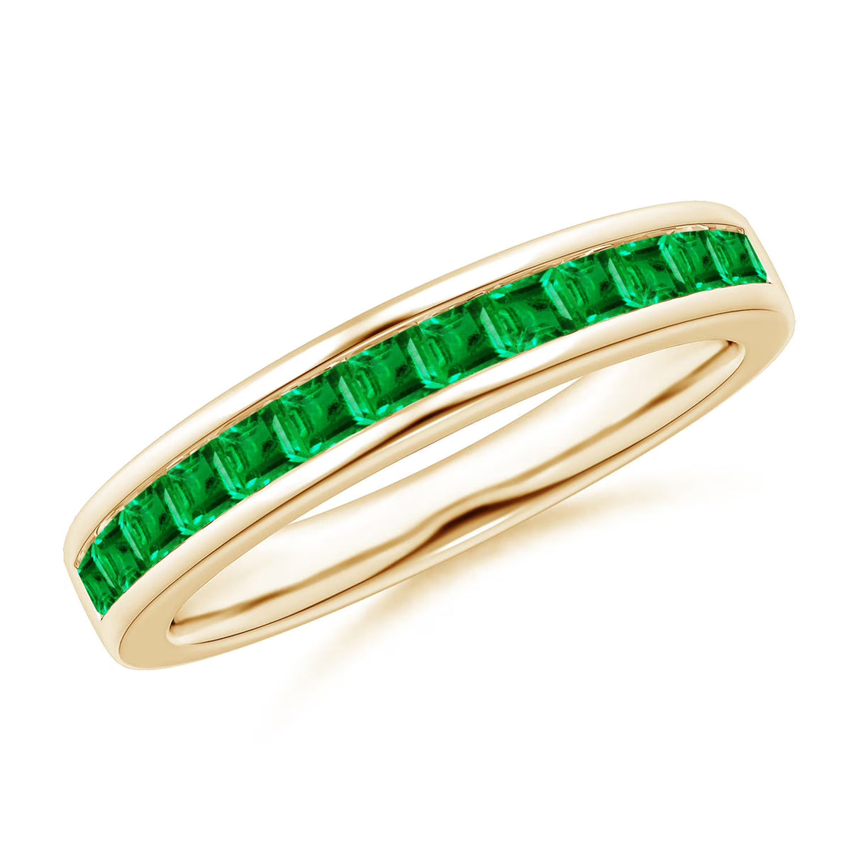 Natural Emerald Ring in 14K Yellow Gold, Size 6, 2mm R394025