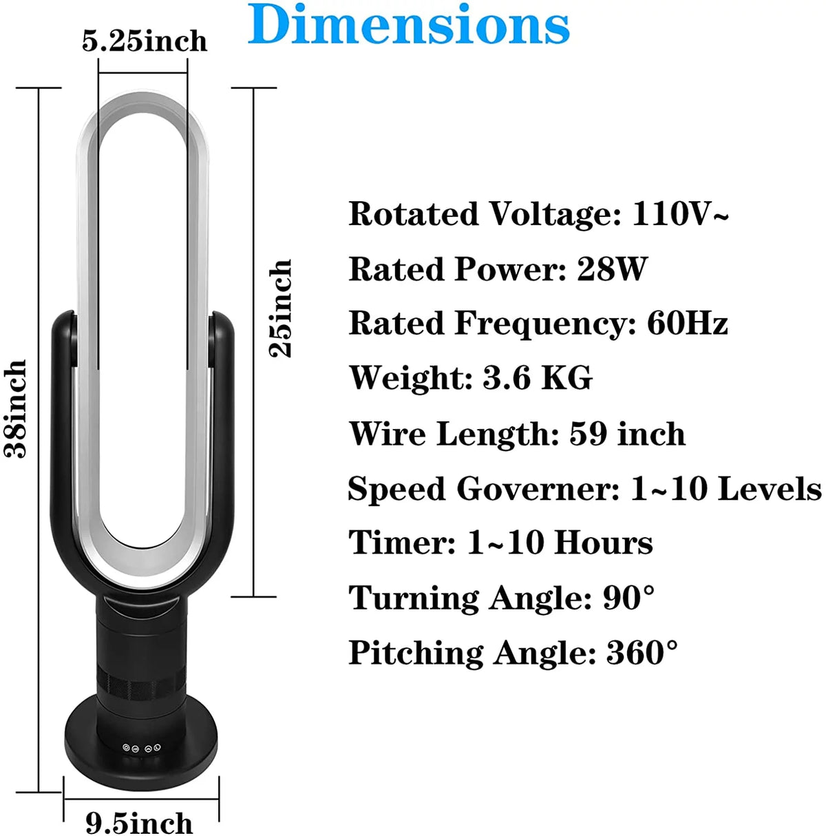 Bladeless Tower Fan 39 inches Black W45087