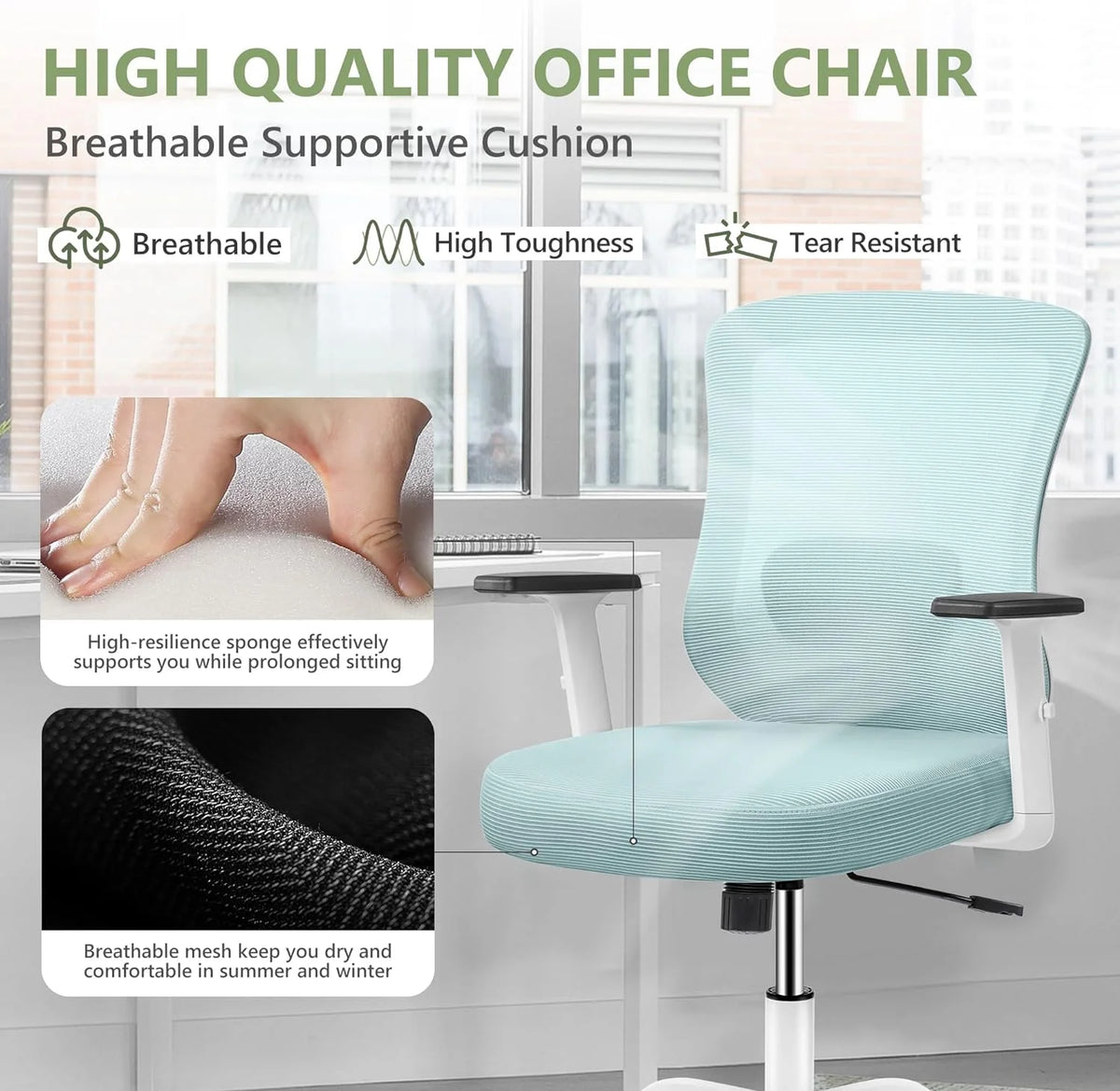 Light Blue Ergonomic Mesh Office Chair with Adjustable Armrests R151805