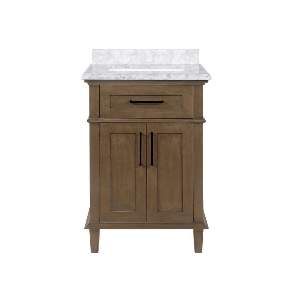 24 in. W Bath Vanity with Carrara Marble Vanity Top in White K160