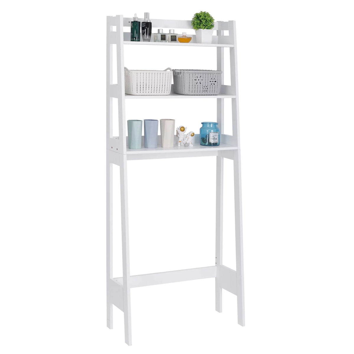 White 3-Tier Wooden Over-The-Toilet Storage Shelf U5256