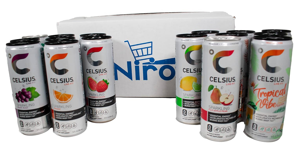 12 Pack Assorted Flavors Sparkling Energy Drink, 12 fl oz Slim Cans M7915