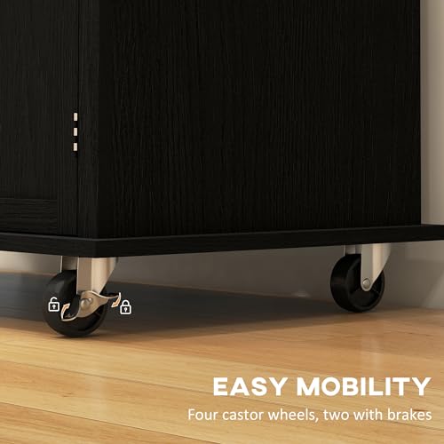 Navy Blue Kitchen Island on Wheels with Rubberwood Top Q502849