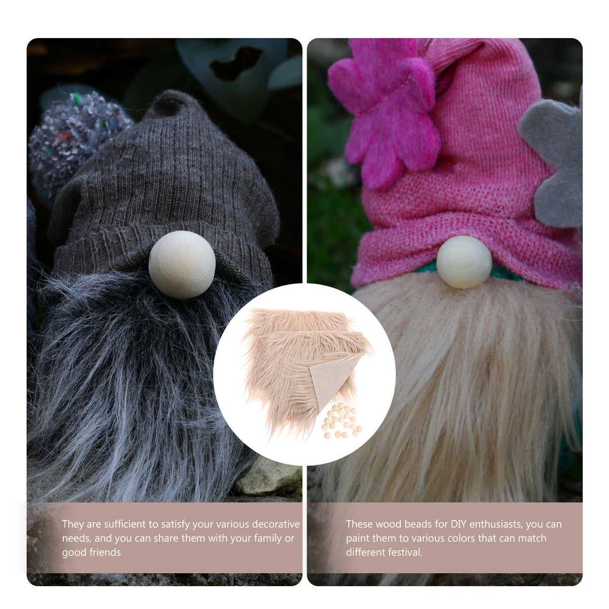 4 Sets DIY Gnome Doll Making Supplies with Faux Fur Fabric and Wooden Balls O228752
