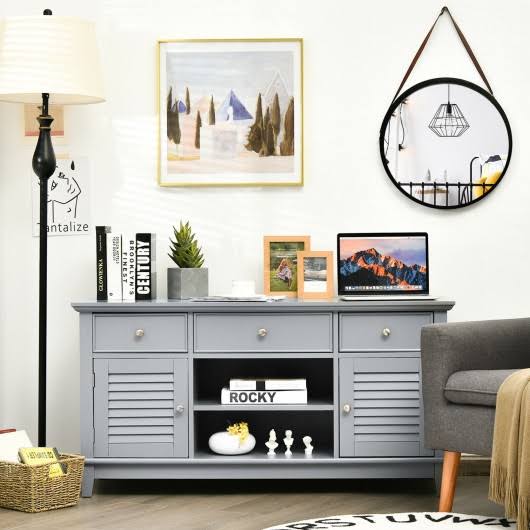 Gray TV Stand Media Console with Drawers Cabinets P3966