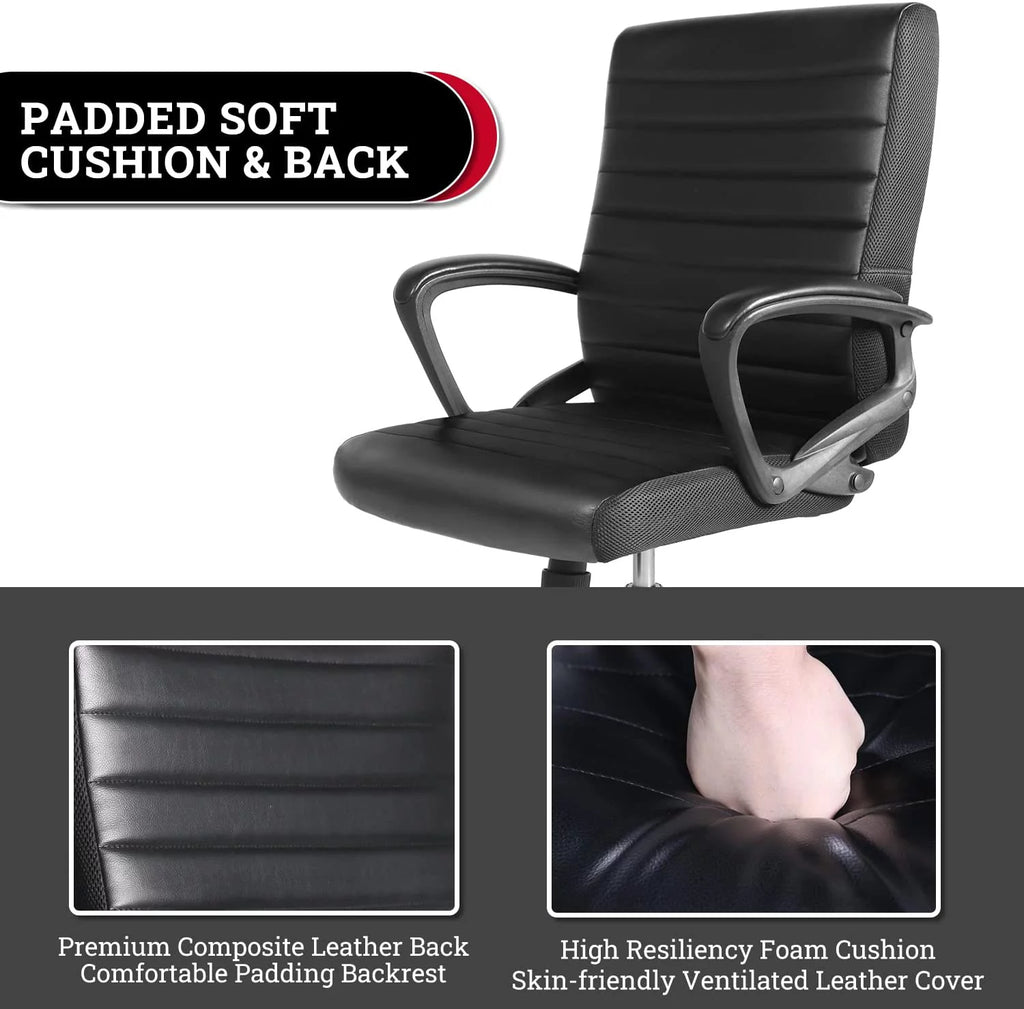 Ergonomic Bonded Leather Swivel Office Chair with Armrests L33874