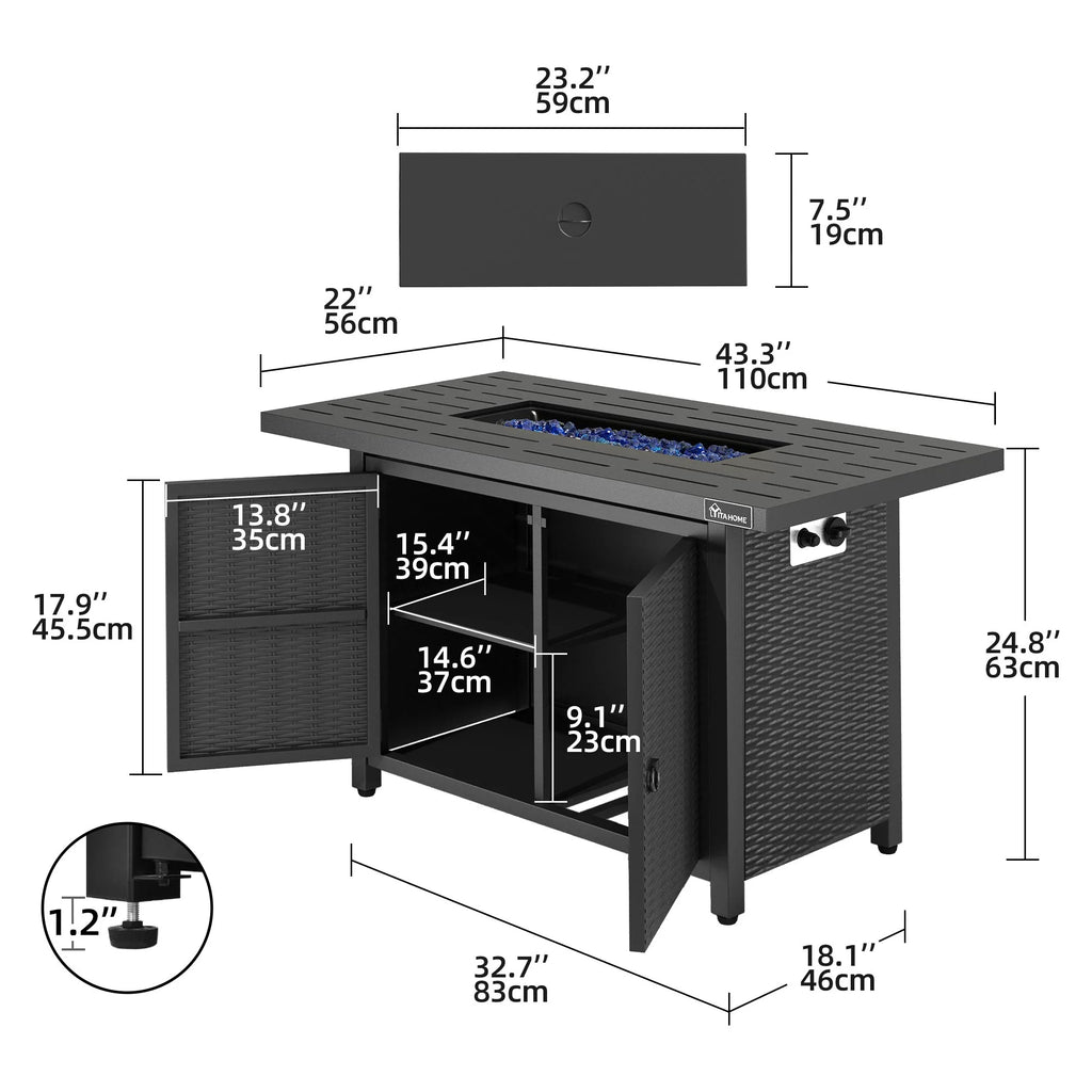 43'' 50,000 BTU Propane Fire Pit Table with Cover K4588