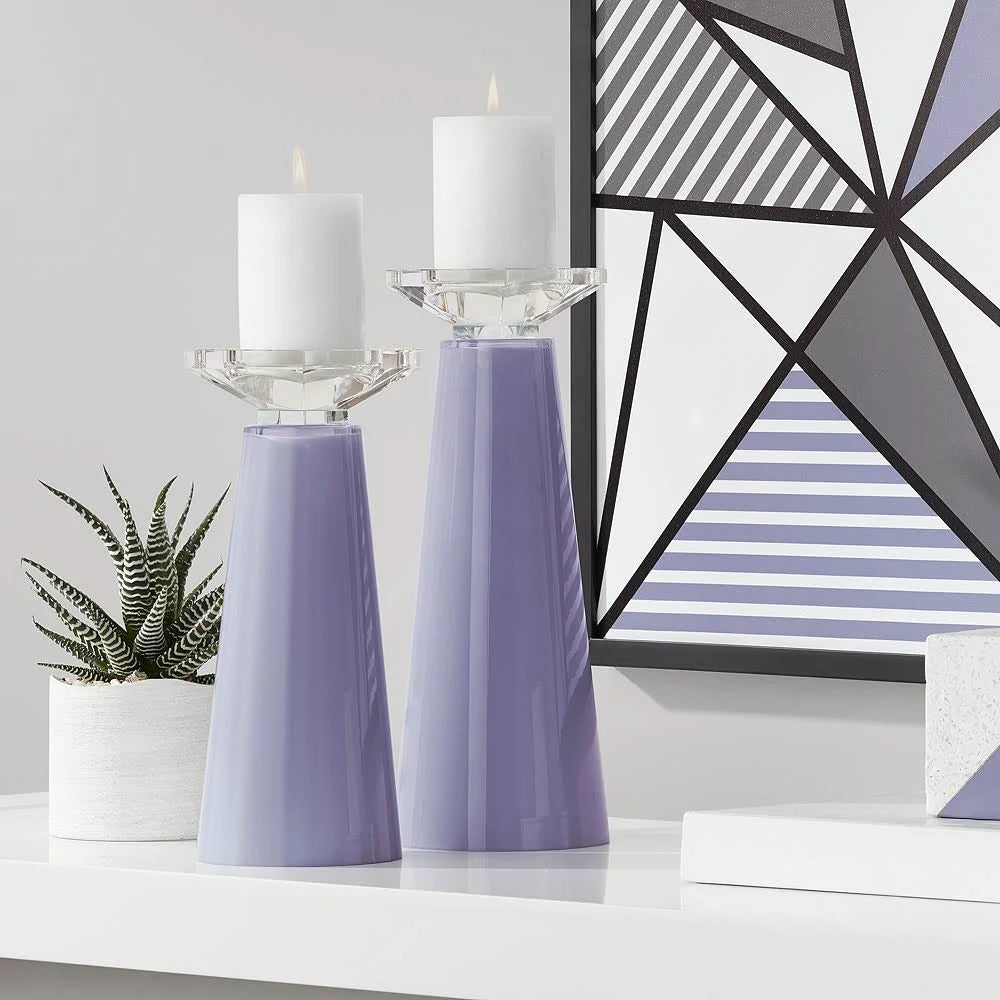 Purple Glass Pillar Candle Holder Set of 2 A5906