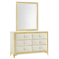 Velvet 6 Drawer Dresser with Mirror and Gold Legs in Cream W673237