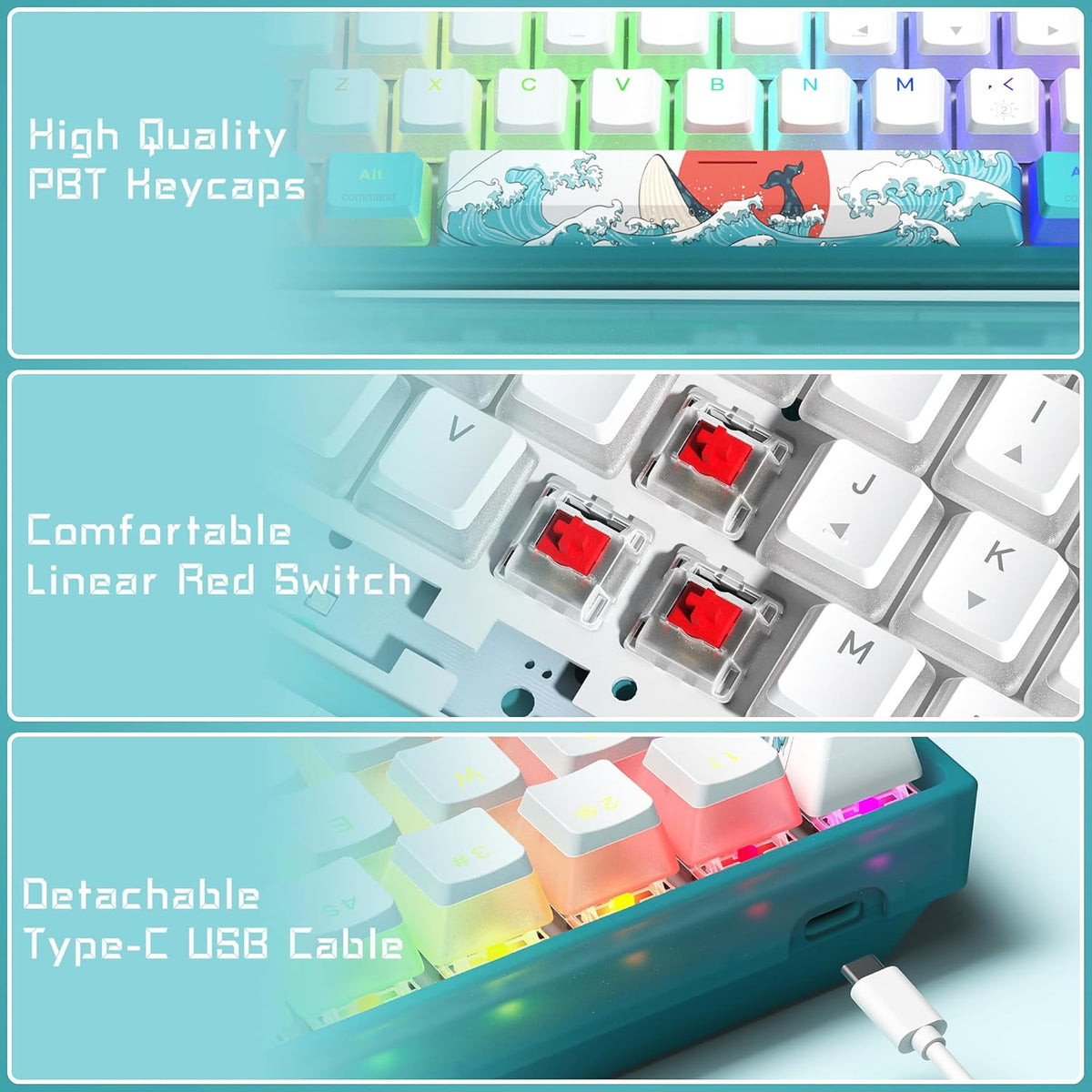 60% Wired Mechanical Gaming Keyboard with RGB and PBT Keycaps E770
