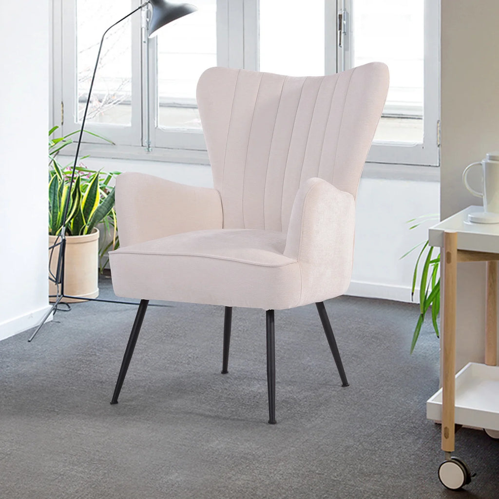 White Upholstered Fabric Accent Chair with Wooden Legs W51180