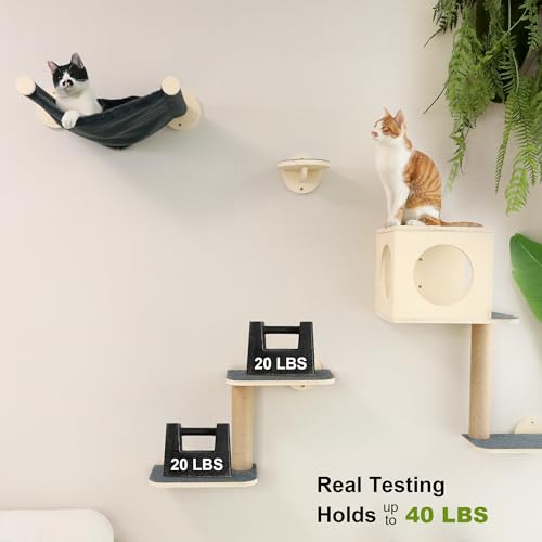 5-Piece Wooden Cat Wall Shelves with Hammock S544