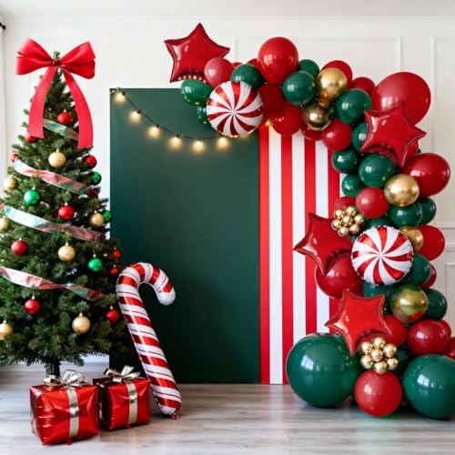 Red and Green Christmas Balloon Arch Kit with Candy Cane and Star Foil Balloons R639
