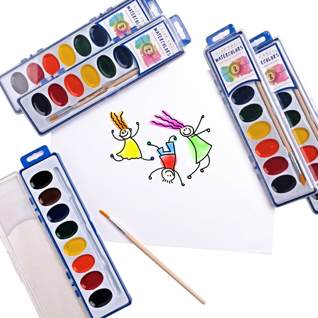18 Packs Washable Watercolor Paint and Wood Brushes W58759