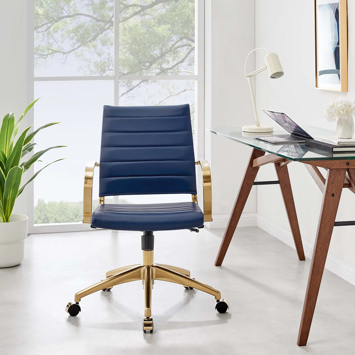 Navy Gold Faux Vinyl Leather Office Chair Z9590