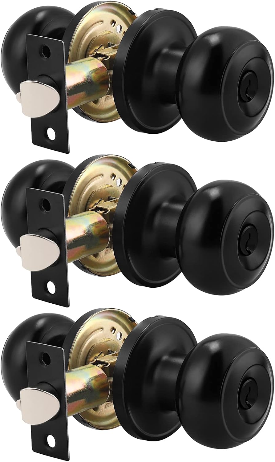 Black Round Passage Door Knob (3 Pack) F7025