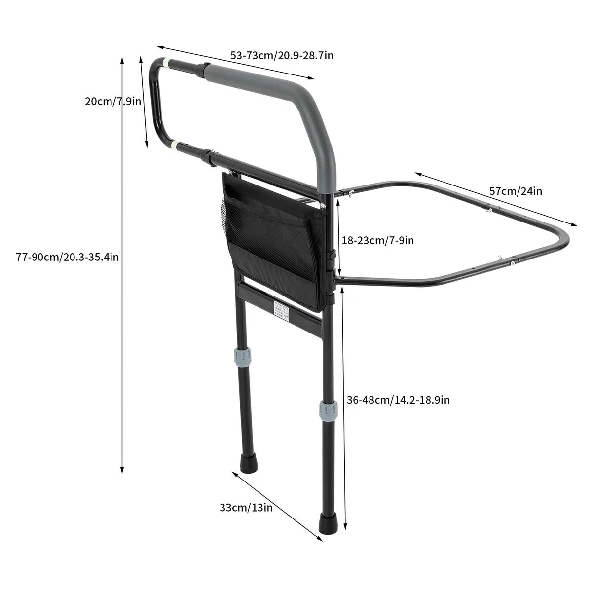 Black Adjustable Bed Side Rail with Storage Pocket J47754