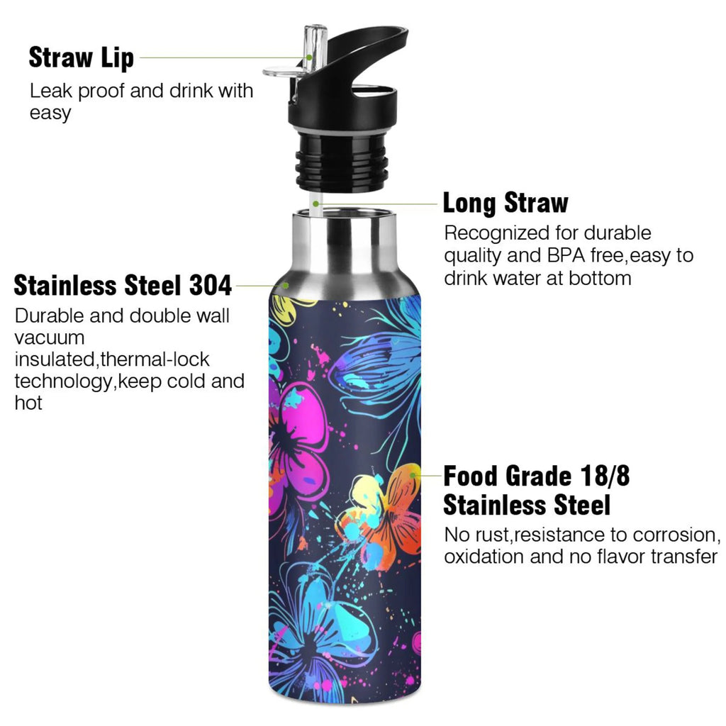20 oz Insulated Stainless Steel Water Bottle with Straw Lid I722