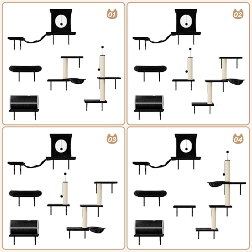 Black 7-in-1 Wall Mounted Cat Climber Set P7673