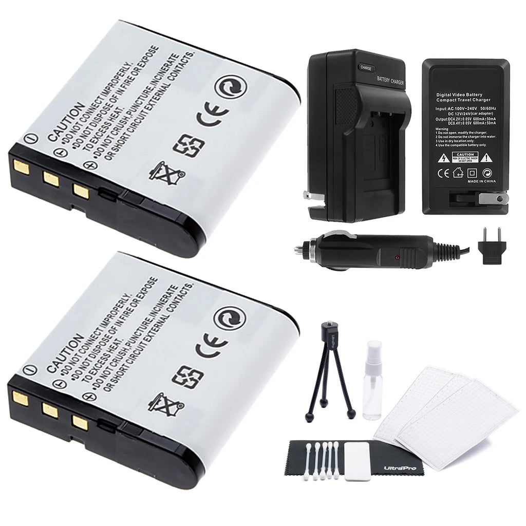 2-Pack High-Capacity Replacement Batteries with Rapid Travel Charger for Select Casio Cameras D184