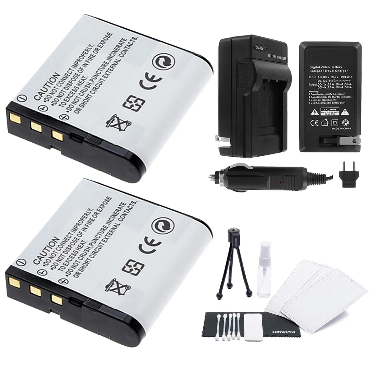 2-Pack High-Capacity Replacement Batteries with Rapid Travel Charger for Select Casio Cameras D184