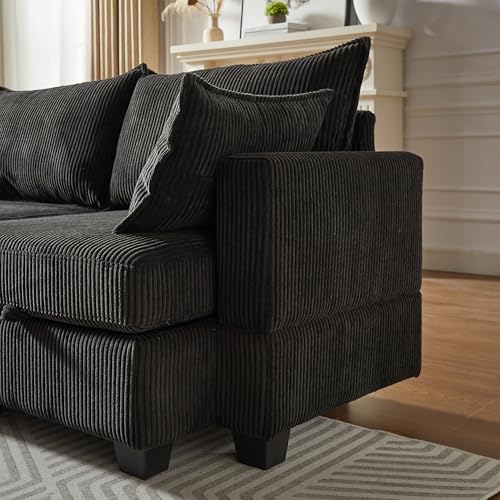 Oversized Modular Storage Sectional Sofa Soft Corduroy Upholstered Deep Seat Convertible Sleeper Couch Bed with 2 Pillows E80944