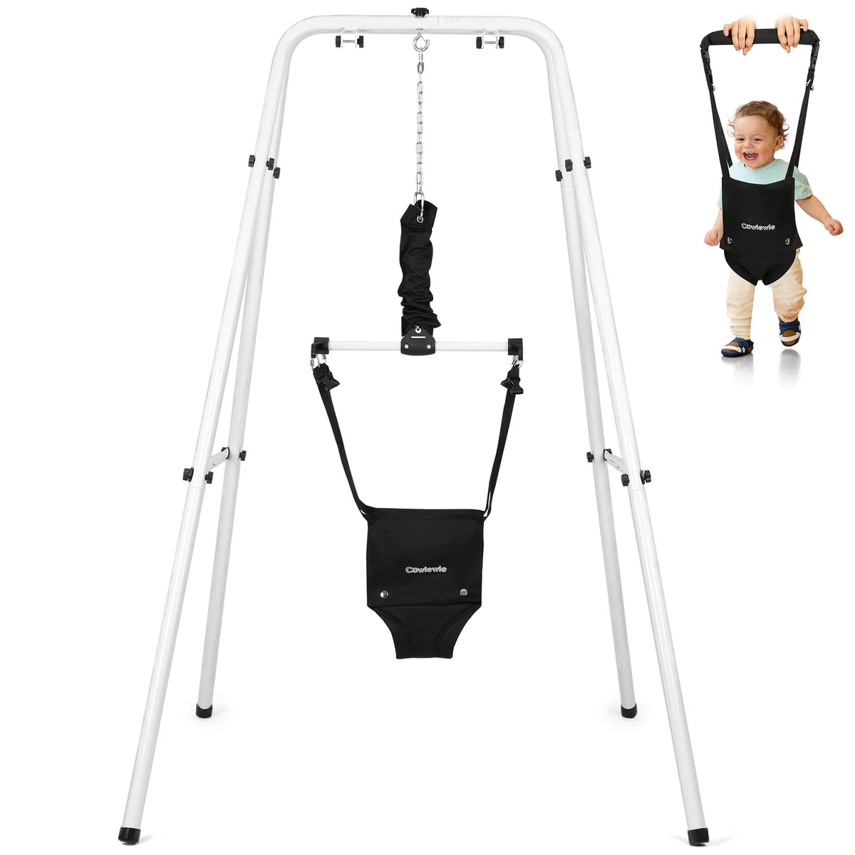 2 in 1 Baby Door Jumper, Adjustable Strap and Seat, Black R156