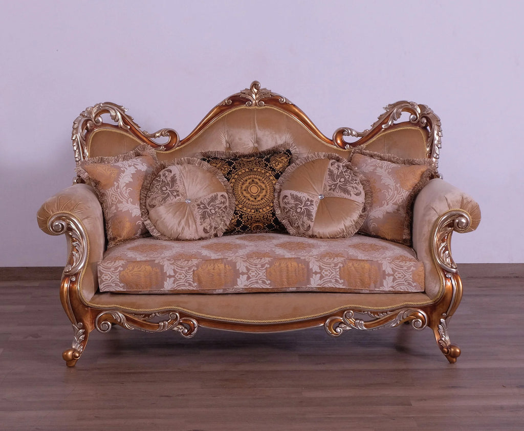 Brown & Gold Wood Trim Loveseat O882