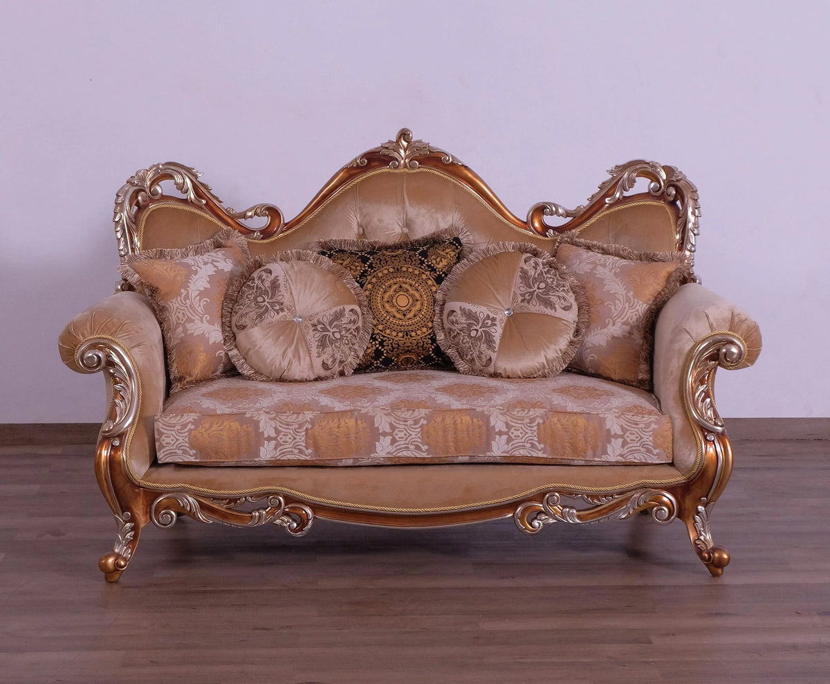 Brown & Gold Wood Trim Loveseat O882